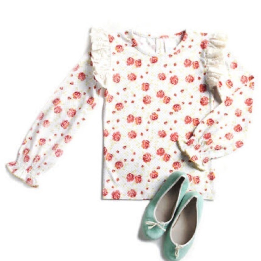 Matilda Jane Girls Wonderful Parade Georgia Tee Top Lace Ruffle 8